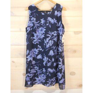 Vintage Fashion Bug Women's Plus Size 16W Dress Navy Blue Floral Sleeveless NWT